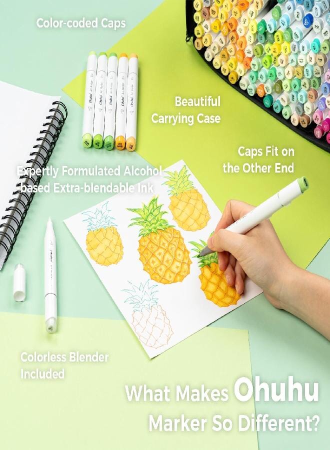 Ohuhu Refillable 320 Colors Alcohol Markers Brush Tip- Double Tipped Alcohol-based Art Sketch Marker Set for Artist Adults Coloring Illustration - Honolulu B of Ohuhu Markers -Brush & Fine Dual Tips - Image 4